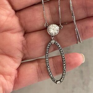 Judith Jack Oval Marcasite CZ Pendant Necklace .925 Sterling Silver Signed